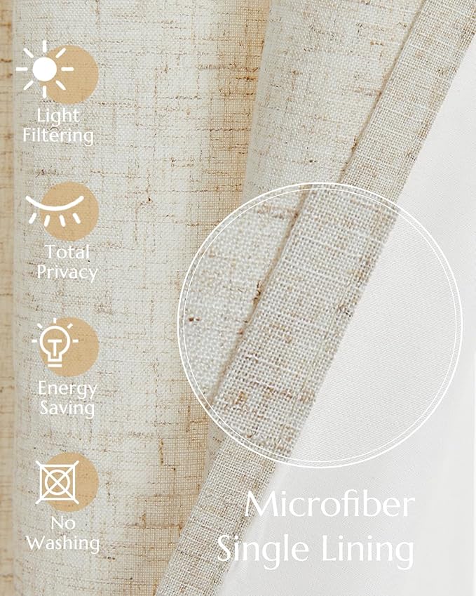 jinchan Linen Tier Curtains with Lined, 26x45, 2 Panels, Natural | Light filtering, rod pocket, cafe curtains, machine washable, small window treatment, cottage style, kitchen, laundry room