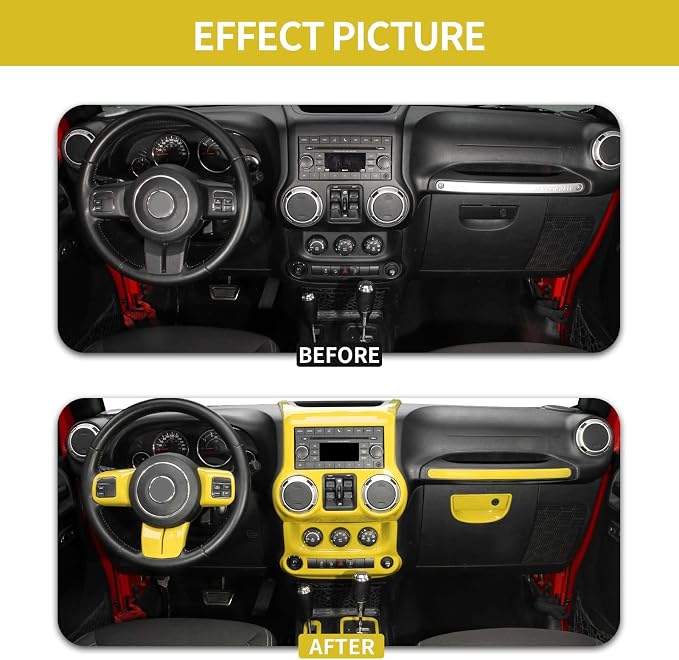 RT-TCZ for Jeep JK Interior Trim Kit Yellow, JKU Center Console Dashboard Panel Trim Cover for Jeep Wrangler JK JKU 2011-2017 Yellow Interior Accessories 10pcs