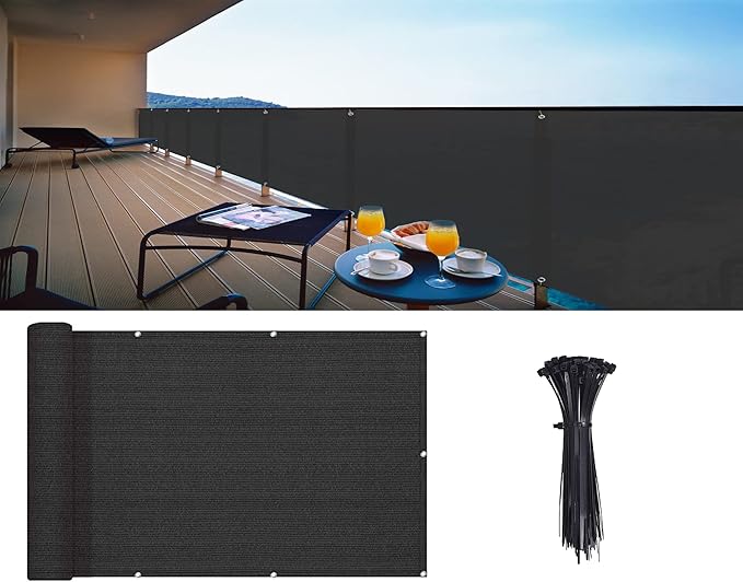 LOVE STORY 3' x 10' Balcony Privacy Screen Cover for Apartment, Black | HDPE Fabric, 95% UV Block, Fence Cover for Patio Deck, Railing Screen for Porch, Privacy Protective, Custom Size Available