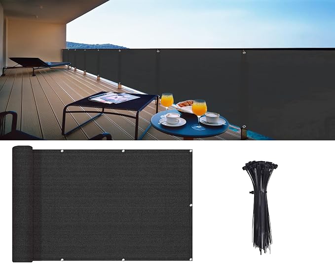 LOVE STORY 3' x 16' Balcony Privacy Screen Cover for Apartment, Black | HDPE Fabric, 95% UV Block, Fence Cover for Patio Deck, Railing Screen for Porch, Privacy Protective, Custom Size Available