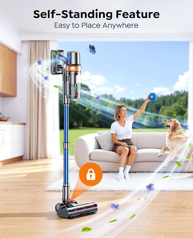Cordless Vacuum Cleaner, 650W 55KPA 70Mins Vacuum Cleaners for Home, Upgraded Stick Vacuum with Mattress Cleaning Tool, Wall Mount Charging, Auto Mode, Self-Standing Vacuum for Pet Hair/Floors/Carpets