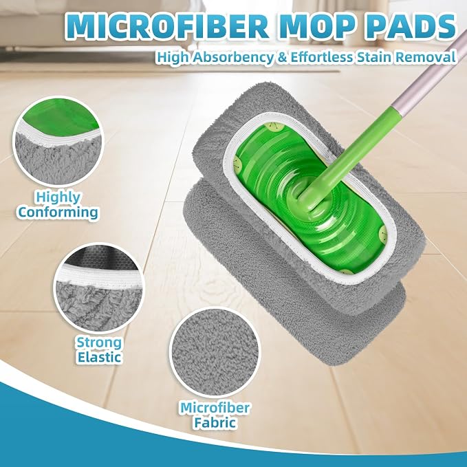 6 Pack Reusable Mop Pads for Swiffer, Washable Wet Pads Refill, Gray&White | Compatible with Swiffer Sweeper Mop | Microfiber Mop Pads for Swiffer | Dry Sweeping Cloths for Mopping Floors