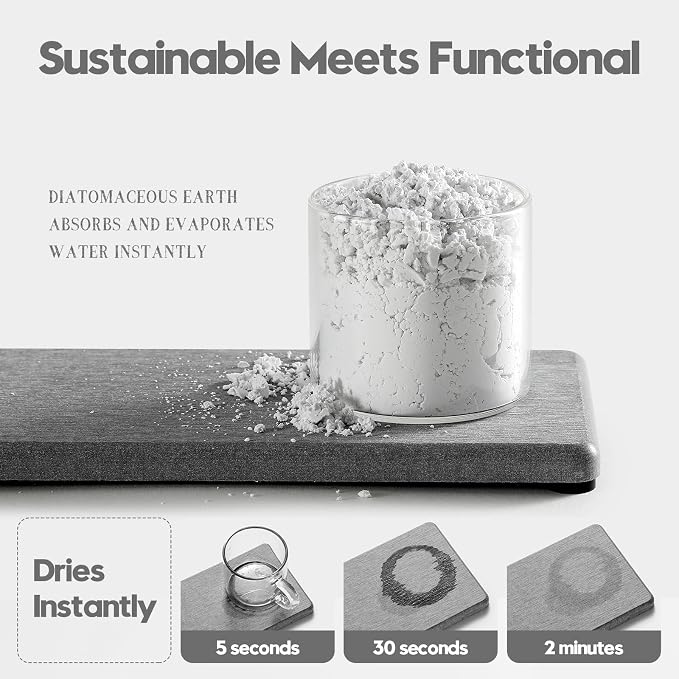Razborci 2PCS Bathroom Counter Vanity Trays, Water Absorbing Diatomite Stone Quick Drying Mat for Kitchen Sink Counter, Dish Rack Soap Dispenser Sponge Holder Caddy Organizer, Light Gray, 9"x 3.5"