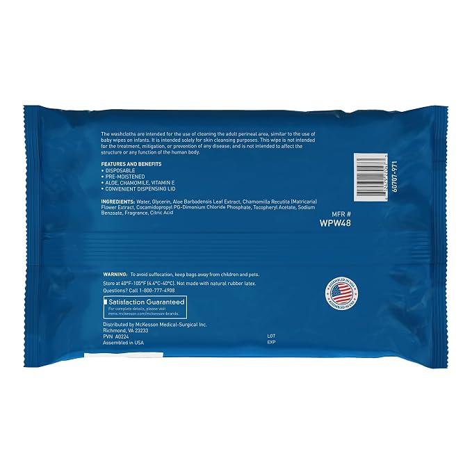 McKesson Washcloth Wipes, Scented, 96 ct | Disposable Wet Wipes for Adults, Alcohol-Free, No-Rinse Formula, Snap Lid Soft Pack