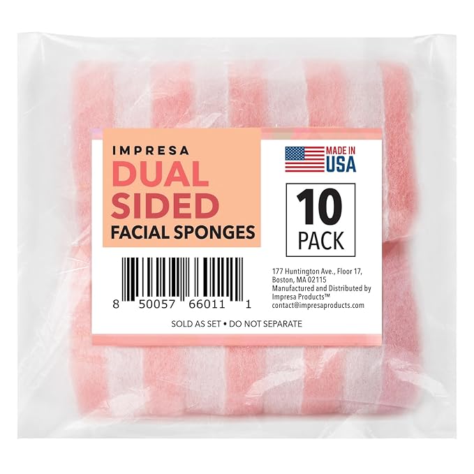 IMPRESA Facial Sponge - Daily Deep Cleansing Face Scrubber - Gentle Exfoliating Pads for Dead Skin Removal - Reusable Face Scrub Pads for Normal to Oily Skin (Peach/White, Thick)
