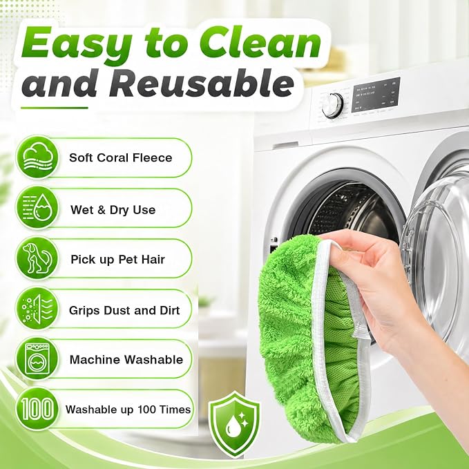Reusable Mop Pads Compatible with Swiffer Sweeper Mop Cleaning Mop Pads Refill for Dry & Wet Sweeping for Multi-Surface/Hardwood Floor Cleaning (Green)
