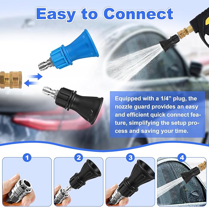 Pressure Washer Nozzle Guard,2 Pack 25 Degree/40 Degree Pressure Washer Nozzle with Protector Holder,High Efficiency Cleaning,Power Washer Tips with 1/4" Male Quick Connect,Stainless Steel