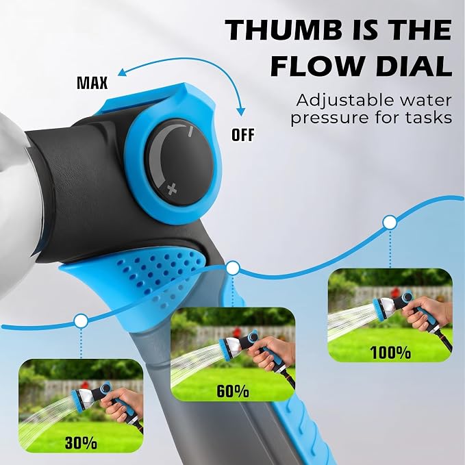 Garden Hose Nozzle High Pressure Leak Proof Spray Water Hose Nozzle Sprayer | Thumb Control 10 Spray Patterns On Off Valve Non-Slip Grip Hose Sprayer Nozzle for Plants & Lawns Watering,Car&Pet Washing