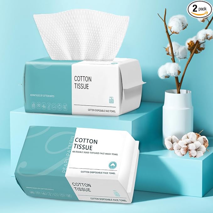 Disposable Face Towel,Cotton Facial Dry Wipe for Sensitive Skin, Facial Tissues for Skin Care, Facial Cleansing, Makeup Wipes, Makeup Remover Towels, Upgraded and Thickened