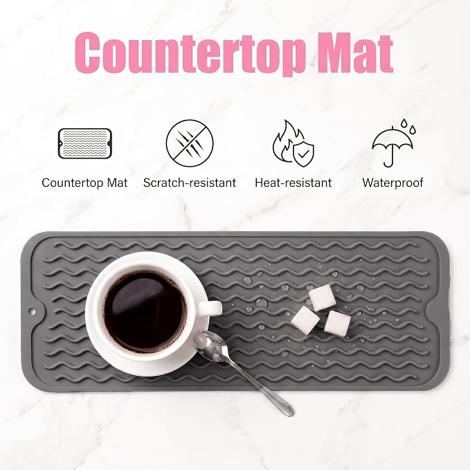 MicoYang Silicone Dish Drying Mat for Multiple Usage,Easy clean,Eco-friendly,Heat-resistant Silicone Mat for Kitchen Counter,Sink,Bar,Bottle,or Cup Grey M 17 inches x 6 inches