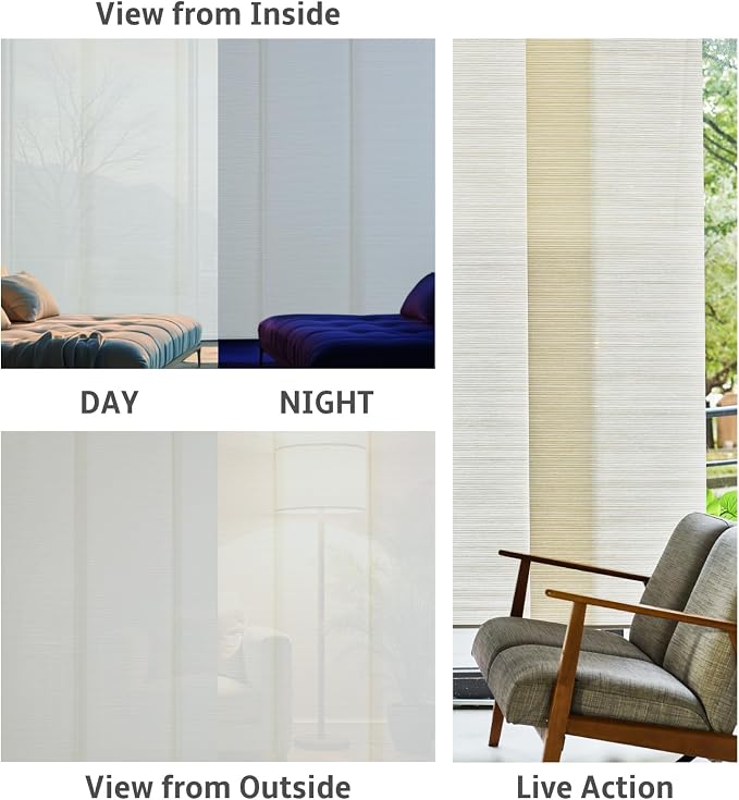 Replacement Fabric Panels for Sliding Glass Door (4-Pack, 23"x96"), Fabric Only, Natural Woven Blind Slats, Trimmable, Sheer, Track & Bottom Rail Not Included,Ivory White