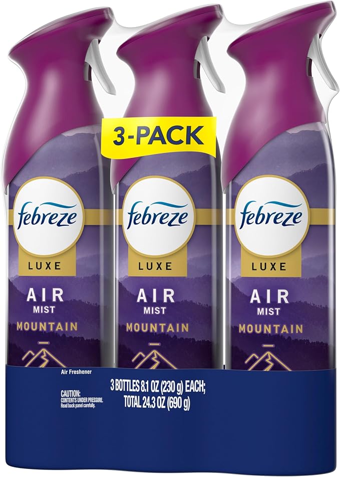 Febreze Air Mist, Air Freshener Spray, Odor Fighting Room Spray, Deodorizer for Home Bathroom Kitchen Office Apartment Dorm Room Classroom, Mountain Scent, 8.1oz (Pack of 3)