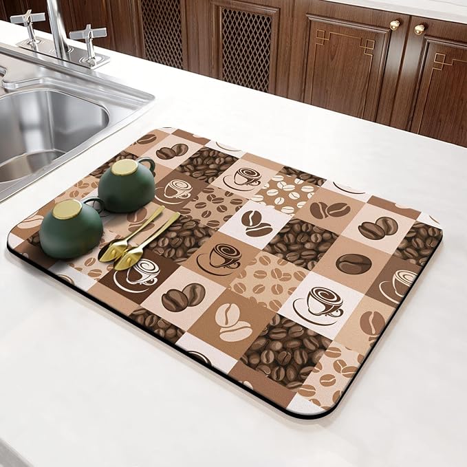 Fun Coffee Mat 23inx15in,Coffee Bar Mat for Countertops,Absorbent Hide Stain Anti-Slip Coffee Bar Accessories Fit Under Coffee Machine Mat,dish Drying Mats for Kitchen