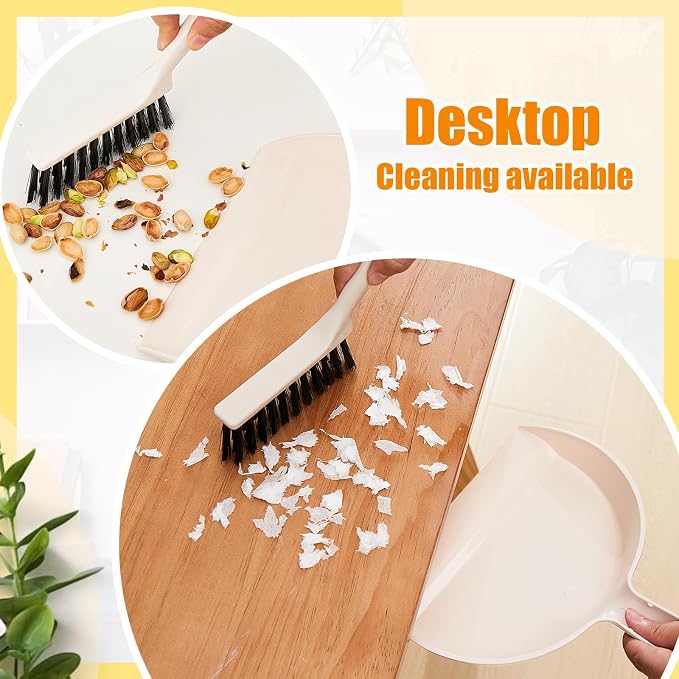 Sliner 18 Pack Mini Dustpan Brush Set Small Broom Set Bulk,Beige | Nesting Snap Plastic Dust Pans with Brush, Small, Handheld, Portable, Cleaning, Suitable for Desktop Pets Care Camping