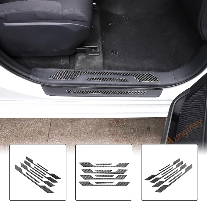 Car Door Sill Plate Protectors Fit Toyot@a Tundra/Sequoia 2022-2024 Car Carbon Fiber Door Entry Guard Sill Scuff Cover Sticker Step Protect Door Sill Scuff Plate Door Sill Cover Decor Trim Accessories