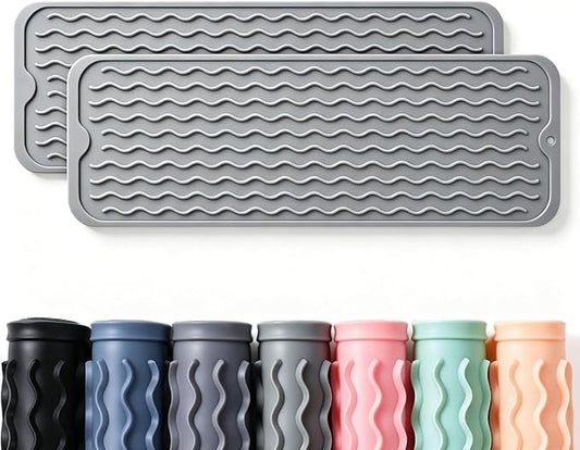 2 Pack Caketime Silicone Dish Drying Mat for Kitchen Counter Bathroom Under Sink Protector Faucet Drip Gadgets Clearance Washer Dryer Countertop Organizer Drain Tray 17"x6" Light Gray
