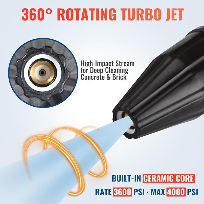 YAMATIC Turbo Nozzle Pressure Washer, Rated 3600 PSI Max. 4000 PSI 4.0 GPM | 1/4" Quick Connector, 360° Rotating Tips, Replacement for Simpson, Troy Bilt, Ryobi, MTM, Honda, Greeworks