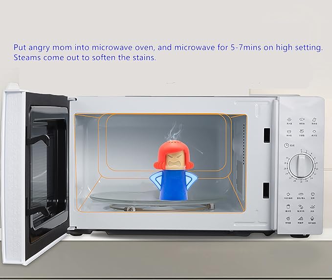 Angry Mum Microwave Oven Cleaner for Kitchen Office, Microwave Cleaner Angry Mom Steamer Cleaning with Vinegar and Water, Chemical Free, Steams From Head (Blue)