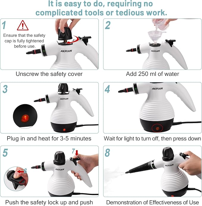 Handheld Steam Cleaner, 221°F Steamer with 10 Accessories | Heats in 3 Mins Safety Lock For Oven, Slate Tile,Upholstery Furniture, Windows Kitchen&Bathroom