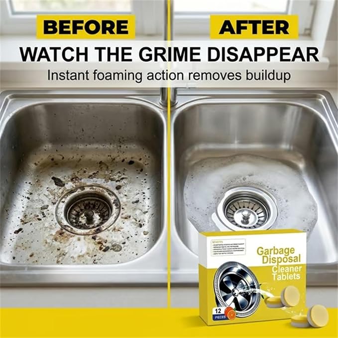 Deep Clean Disposal Tablets, Lemon-Scented Garbage Disposal Cleaner & Deodorizer for Kitchen Sink Drain,Keeps Kitchen Sink Fresh and Clean 12 Count, 1Box-12 Count, One Size