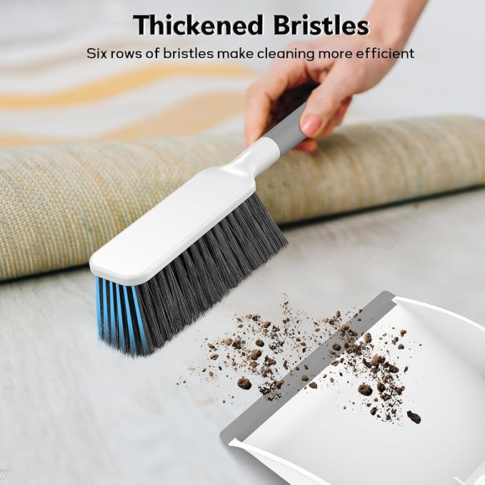 SetSail Small Dustpan and Brush Set with Teeth for Pet Hair Cleaning,White | Nesting Snap-On Handheld Broom and Dust Pan Portable Broom and Dustpan Set Suitable for Desktop,Sofa, Camping