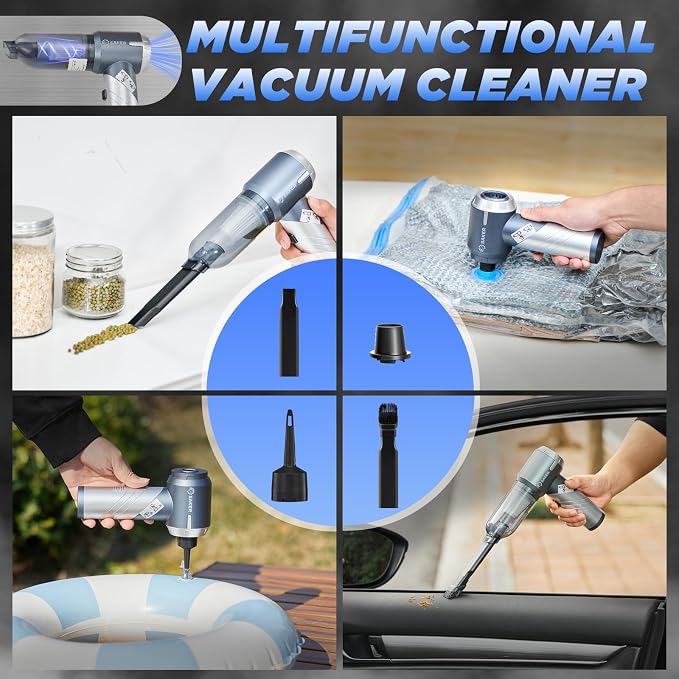 Saker Handheld Car Vacuum Portable Cordless17000Pa HL132 Silver | Small Car Vacuum with Brushless Motor,Air Duster Blower,Rechargeable Foldable Vacuum Cleaner,for Home, Office Pet