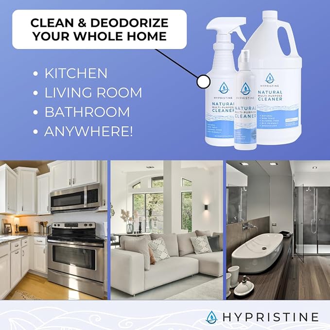 HYPRISTINE PURE Hypochlorous Acid Spray, Multi-Purpose Cleaner, Superior Shelf Life, 0% Bleach, 0% Alcohol, Food Contact Safe, Eliminate Non-Living Allergens, Remove Pet Odor, Clean Any Surface | 0% Bleach, 0% Alcohol, Food Contact Safe, Eliminate Non-...