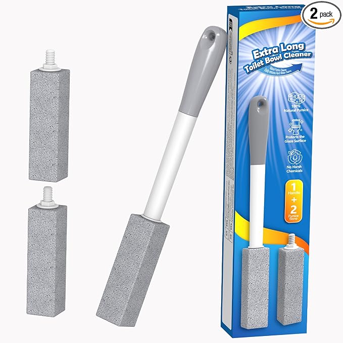 4 Pack Pumice Stone Toilet Bowl Cleaner Long Handle Replaceable Heads