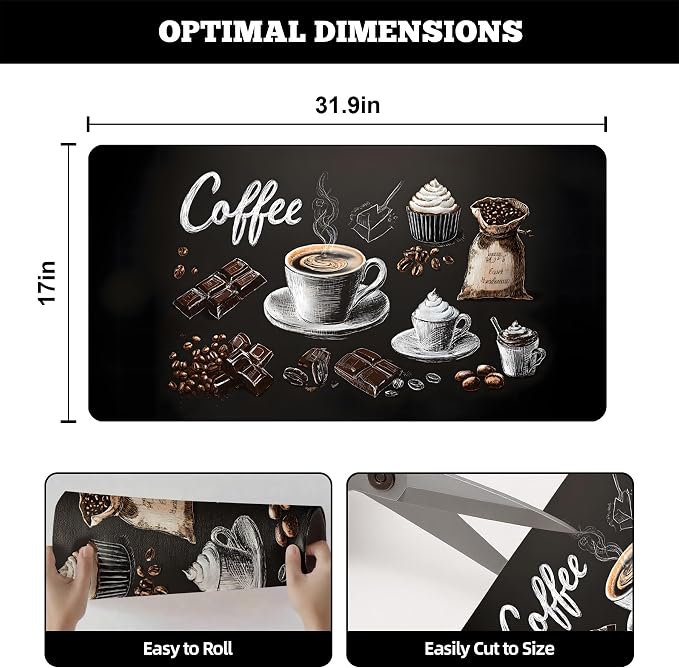 Dish Drying Mat Large Coffee Mat Absorbent Drying Mat for Kitchen Counter Coffee Bar Accessories 32"x 17", Coffee Dessert