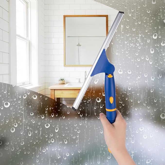 ITTAR 12 inch Rotatable Shower Squeegee for Glass Doors, Multi-Purpose Window Squeegee with Hook & Refill Rubber Blade, Bathroom Cleaner Tool for Shower Door Window Mirror Wall Car Windshield