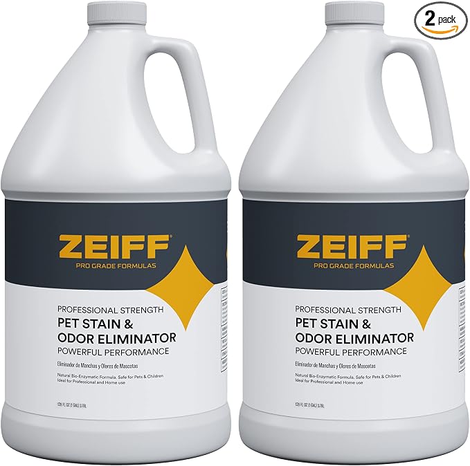 Zeiff Pet Stain and Odor Remover - Pet Odor Eliminator for Home and Professional Use - Carpet Stain Remover - Pet Urine Enzyme Cleaner for Dog and Cat Pee, Feces, and Fluids - 1 Gallon, 2 Pack