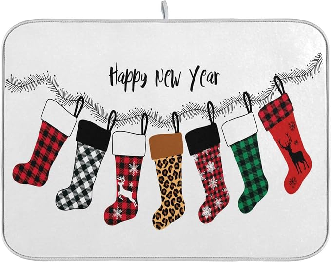 Super Absorbent Dish Drying Mat, Microfiber Fast-Drying Dish Mat, 24" x 18", Kitchen Dish Drying Pad, Christmas Stockings