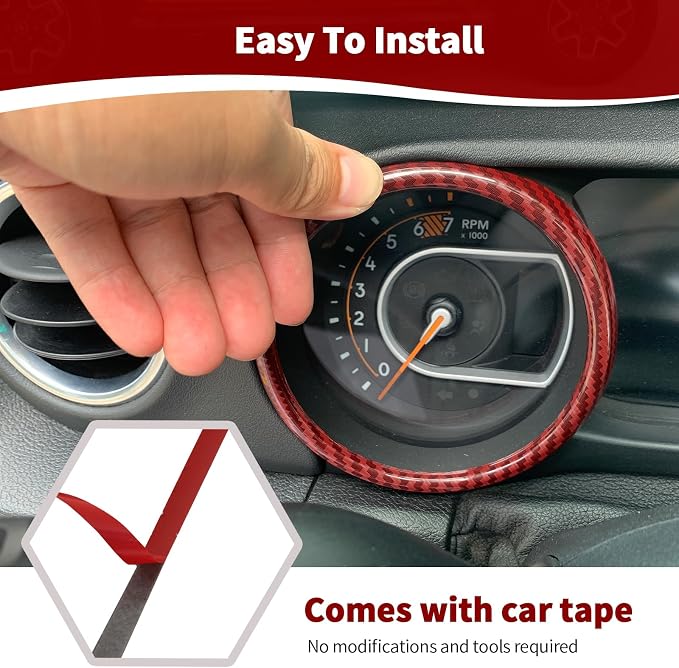 RT-TCZ for Jeep JL Dashboard Instrument Panel Gauges Trim Ring Cover for Jeep Wrangler JL JLU Gladiator JT 2018-2023 Red Carbon Fiber Interior Accessories 3pcs