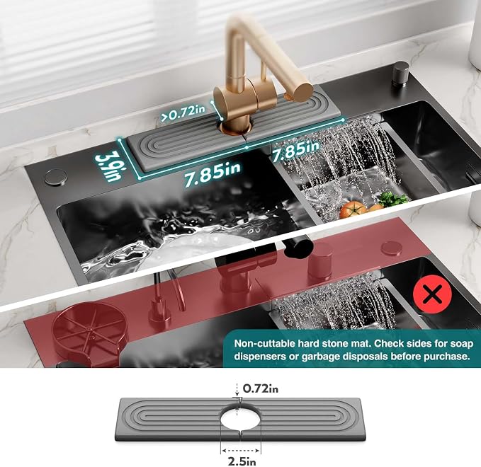 Eormoe Kitchen Sink Faucet Mat - 15.7in Diatomite Sink Protectors for Kitchen Sink, Stone Sink Splash Guard for Kitchen Counter Sink Accessories (Grey, 15.7'' x 3.9'')