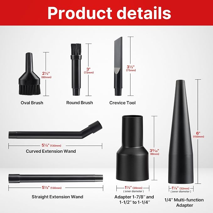 Shop-Vac 1-1/4" Micro Cleaning Nozzle Kit with Adapter, 8 Pieces | 1-1/4" Detailed-Cleaning Attachments for Compact Wet Dry Shop Vacuum, Storage Bag Included