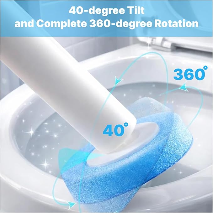 CiLoN 24 Pack Auto-Open Lid Disposable Toilet Bowl Brush & Holder Refills | Wall-Mounted Disposable Toilet Cleaning Set For Touch-Free Space-Saving Hygienic Modern Bathrooms (Ocean Breeze + 24 Sponge)