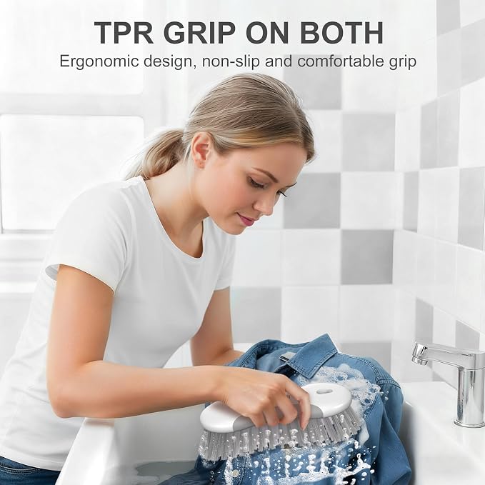 SetSail Multi-Purpose Scrub Brush of 2 Pack, Gray | Stiff Bristles Cleaning Brush with Non-Slip Grip Heavy Duty Scrub Brushes for Cleaning Bathroom Kitchen Tile Bathtub Sink