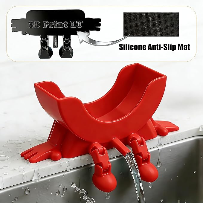 Cute Hanging Sponge Holder with Drainage,3D Printed Kitchen Funny Sponge Stand for Sink,with non-slip pads,Suitable for Scrub Daddy Holder,Keeps Your Sponge Dry Smiling (Red)