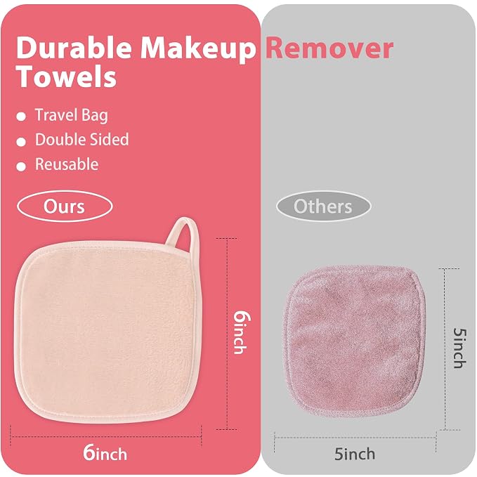 Natwag Makeup Remover Cloth, 6" x 6" Make Up Towels Reusable Face Cloth for Washing Face, 12 Pack Makeup Remover Pads Microfiber Face Washcloth with Mesh Bag, Beige