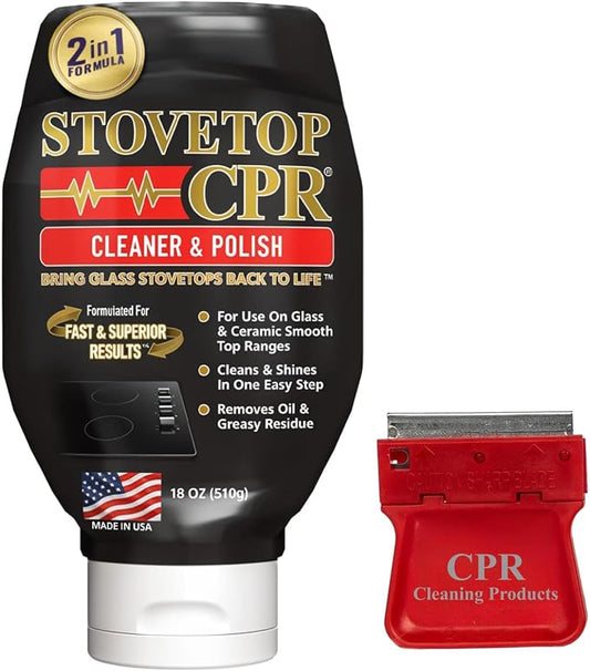 Stovetop CPR 2-in-1 Glass Stovetop Cleaner and Glass Polish (18oz) - Ceramic Top Stove Cleaner, Oven Top, Cooktop, Electric Stove Ceramic