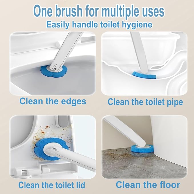 2 Pack Disposable Toilet Brush and Holder Set,Extended Handle with 48 Cleaner Refills Toilet Brush for Toilet Bowl Cleaners,Bathroom Cleaning, Bathtub - Blue (Ocean Fresh Scent)