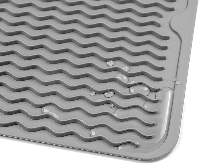 MicoYang Silicone Dish Drying Mat for Multiple Usage,Easy clean,Eco-friendly,Heat-resistant Silicone Mat for Kitchen Counter,Sink,Bar,Bottle,or Cup Grey M 17 inches x 6 inches