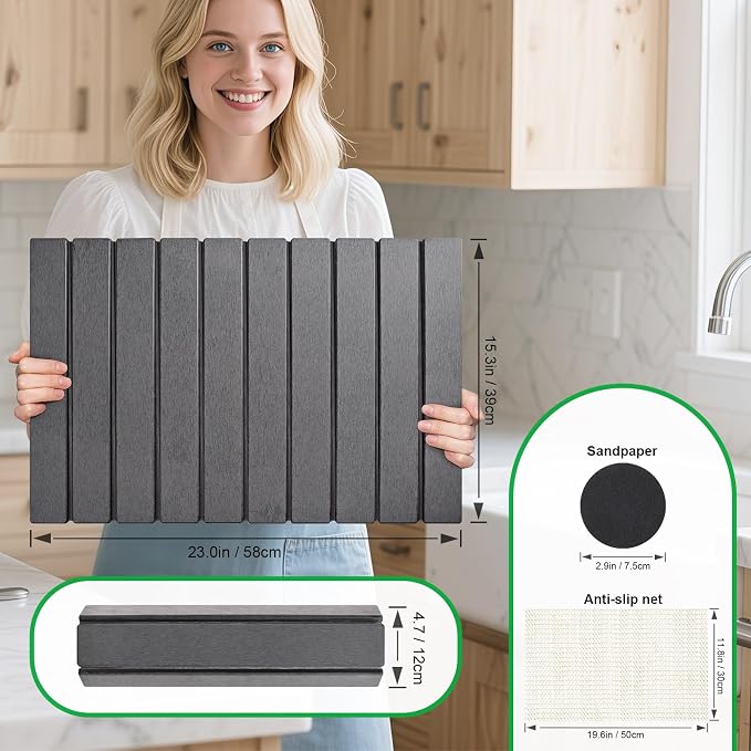 cuomaop Stone Drying Mat for Kitchen Counter Large, Foldable Quick Dry Diatomaceous Earth Mat for Dishes Bottles Cups, Absorbent Collapsible Stone Dish Drying Mat for Countertop Bathroom 23" x 15.3"