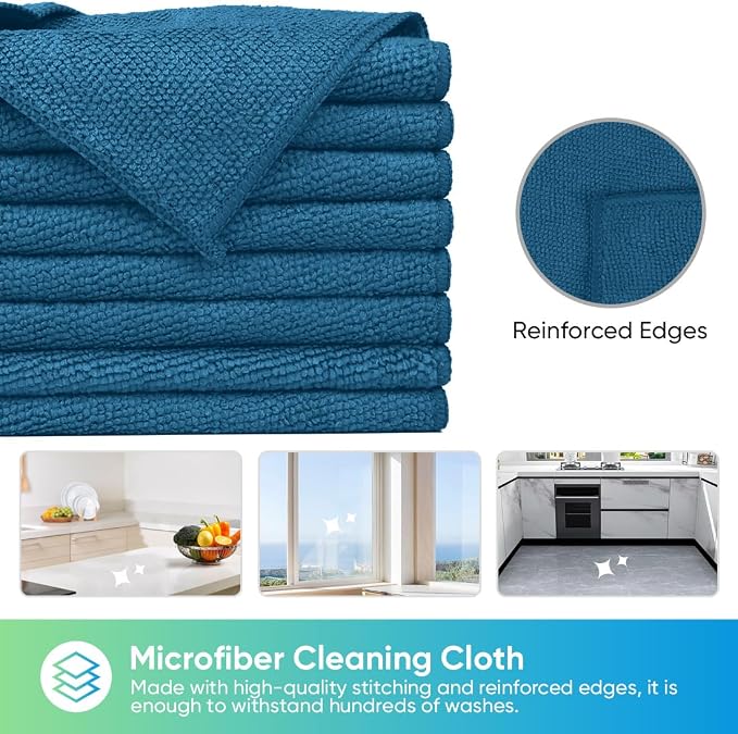 HOMEXCEL 24PK Microfiber Cleaning Cloth, Cleaning Rag for Home, 11.5x11.5in | Reusable, Lint Free, Scratch-Free and Highly Absorbent Towels for Kitchen, Window and Glass, Cars, Navy Blue