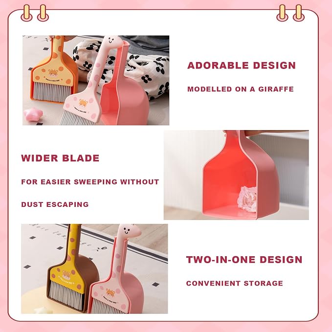 Mini Broom and Dustpan Set Cartoon Small Broom with Dustpan Combo Set Cute Cleaning Kit for Home Office Floor (Orange)