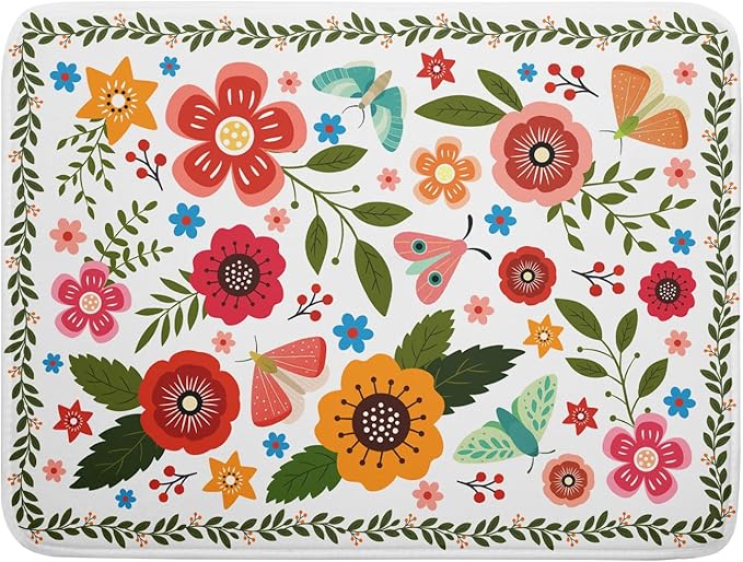Colorful Boho Floral Dish Drying Mat 18x24 Inch Dishes Dry Pad Drainer Rack Mats Absorbent Hanging Loop Kitchen Counter Bar Accessories