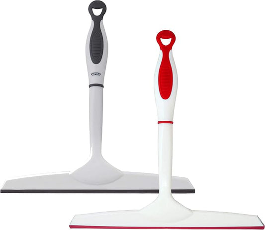 Superio Rubber Squeegee, 2 Pack, Streak Free All Purpose Window Squeegee, Comfort Grip Handle and Hanging Hook (Grey- Red, 10 Inch- 2 Pack)