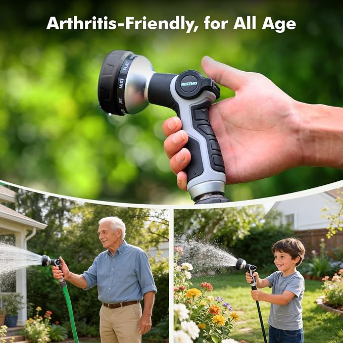 RESTMO 10-in-1 Water Hose Nozzle, Garden Hose Sprayer with 10 Adjustable Spray Patterns, Easy Thumb Control for Flow Adjustment, Ideal for Watering Plants & Lawns, Washing Cars & Pets, Black