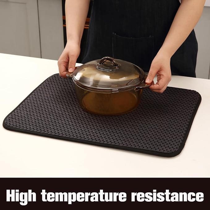 2 Pack Microfiber Dish Drying Mat for Kitchen Counter,Ultra Absorbent Dish Drainer Mat ,Dish Drying Pad , Dish Rack Mat 20×15 Inch (Charcoal Black)
