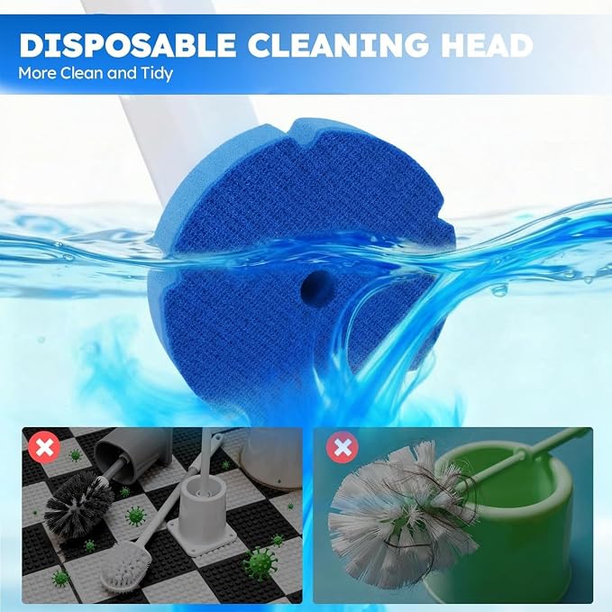 Disposable Toilet Brush 2 Pack- Toilet Bowl Cleaner, Toilet Bowl Brush, Each Toilet Wand with 10PCS Brush Refills for Bathroom Deep Cleaning Long Round Shape (2 Pack, White)